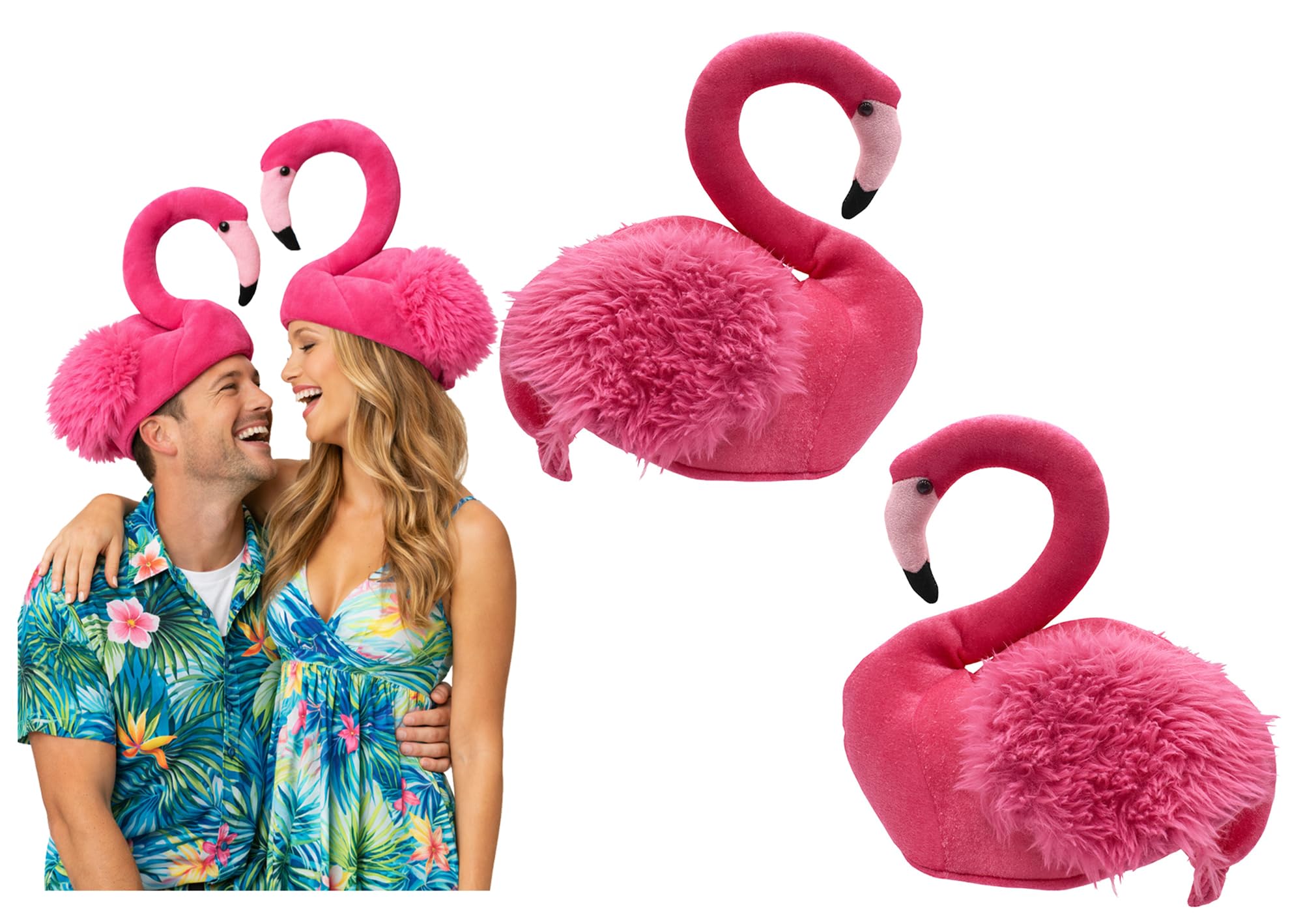 Nicky Bigs Novelties Adult 2 Pack Pink Flamingo Hats - Tropical Animal Bird Theme Headwear - Beach Party Luau Costume Accessory, Pink, One Size