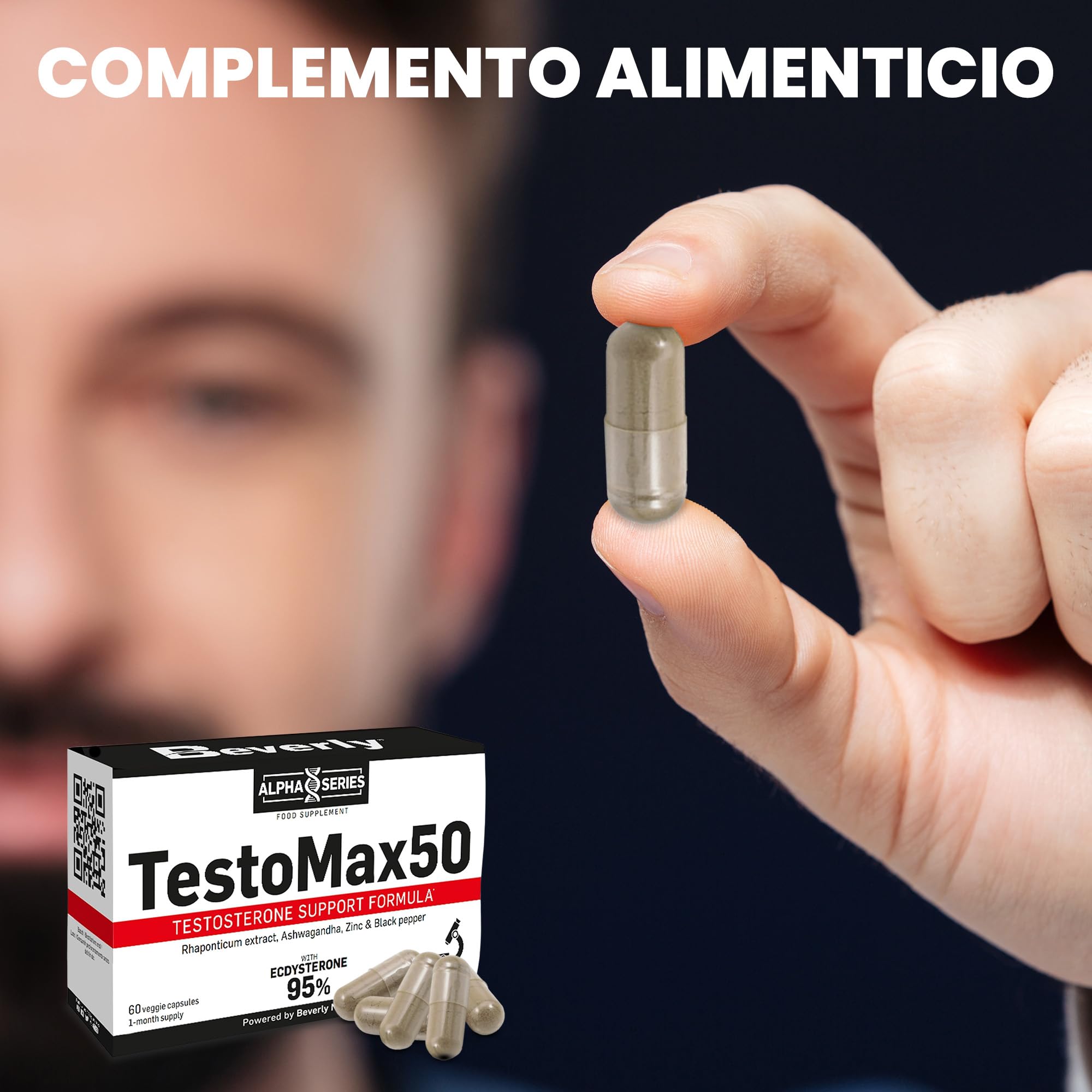 Beverly TestoMax50 - Potenciador natural de la testosterona - 60 cápsulas vegetales - 60 servicios - Masa muscular, fuerza y rendimiento