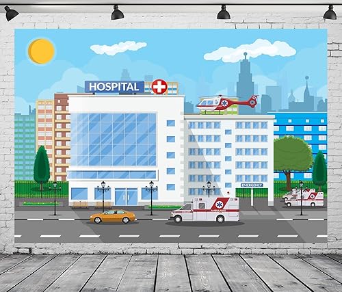 CORFOTO Telón de fondo de tela de 7 x 5 pies para hospital, fotografía, ambulancia, helicóptero, escuela de enfermería, médico, oficina, fondo,