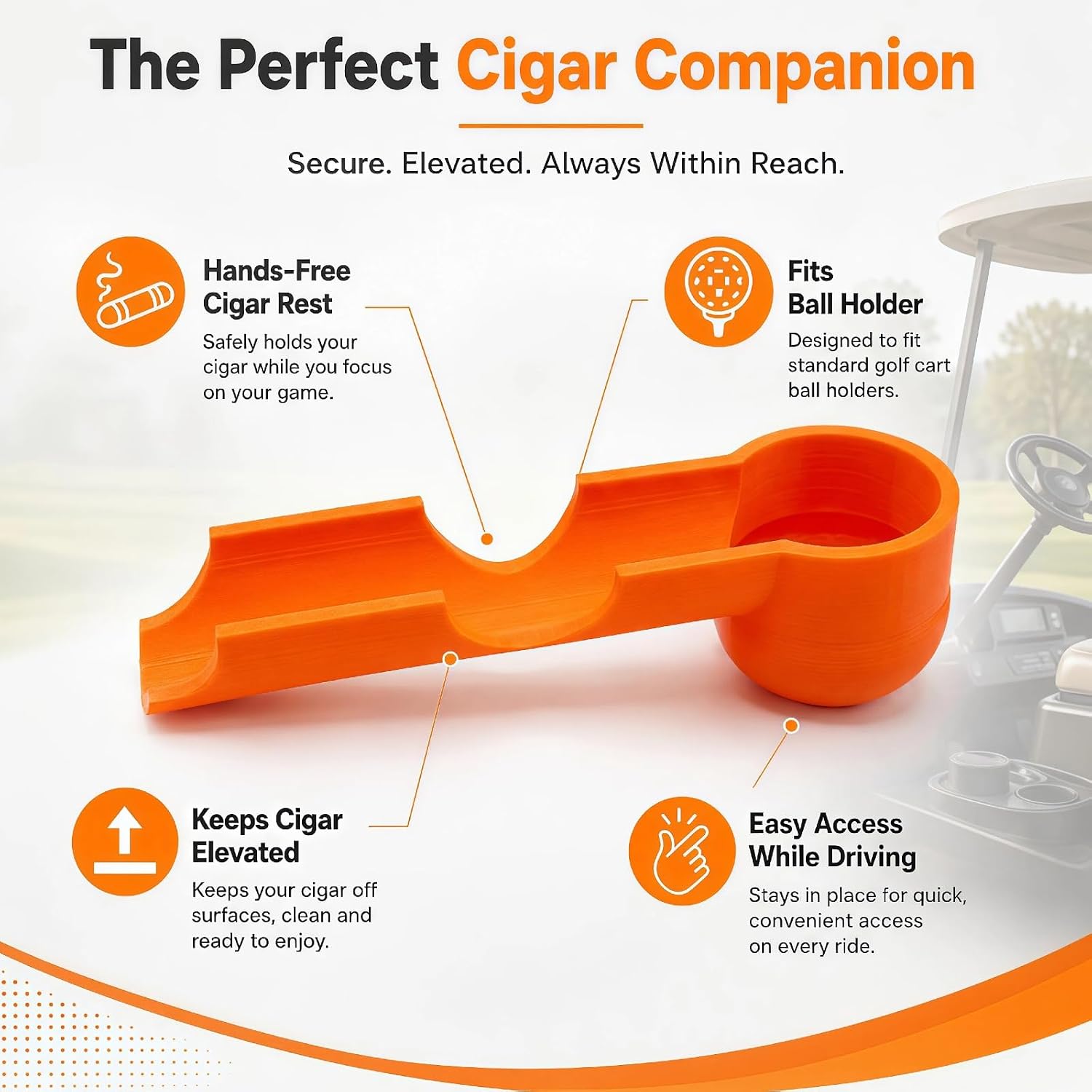 Golf Cart Cigar Holder - Premium Hard Plastic Cigar Stand & Mount, Utilizes Existing Golf Ball Holder Slots, Anti-Wobble Tactical Cigar Clip, Luxury Golf Accessories Gift for Men image 4