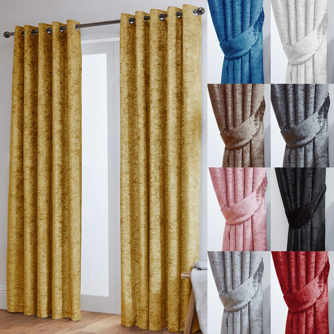 John Aird Ochre Crushed Velvet Fully Lined Eyelet Curtains (, 46" Wide X 72" Drop)