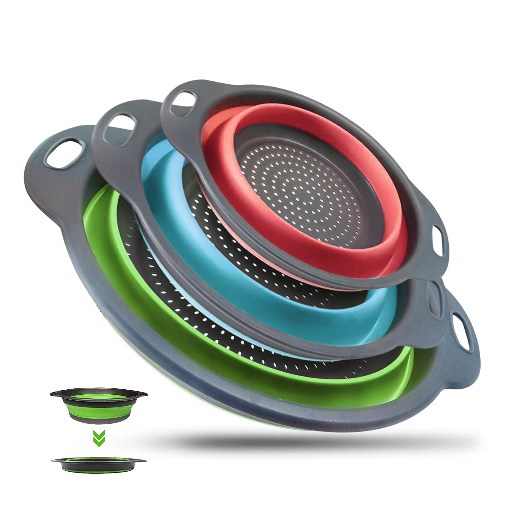 Set 3 Colini Pieghevoli Da Cucina - Per Scolare Pasta, Verdura E Frutta, 3 Colori, Salvaspazio - Foto 7