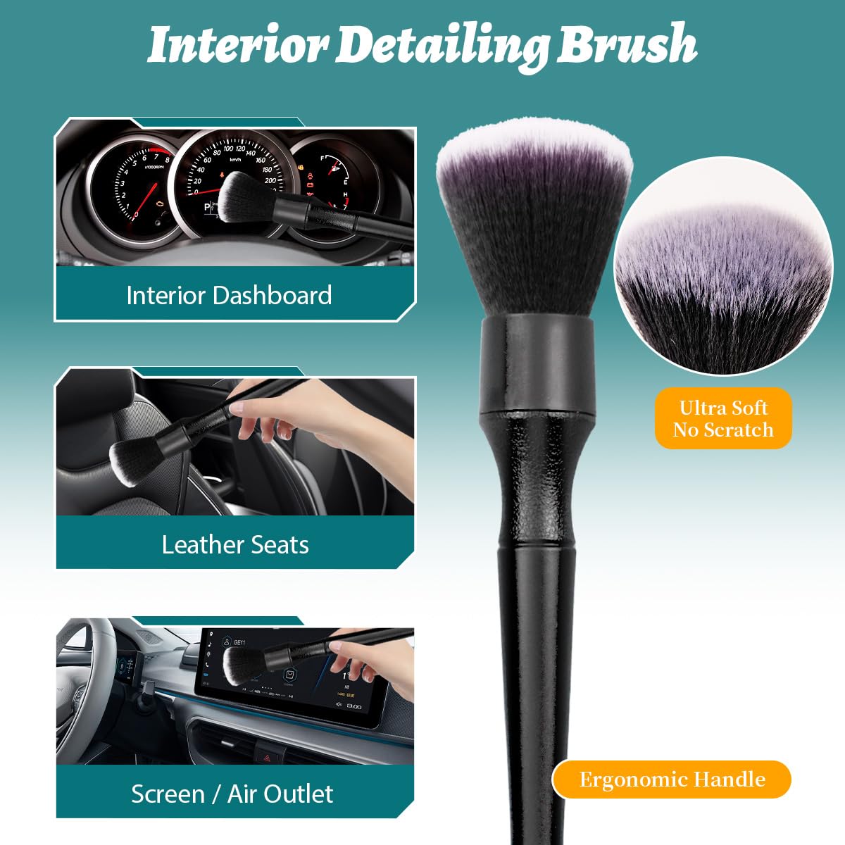 Juego de 7 cepillos para detalles de coche, ultra suaves, pelo de jabalí, cepillos para detalles interiores de coche, kit de detalles para interiores de automóviles para limpieza interior o exterior,