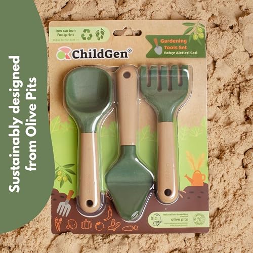 ChildGen Gardening Tools Set, Mini Tools for Shaping Play Sand & Sensory Play, Creative Outdoor & Indoor Fun for Kids, Bioplastic Toy from Olive Pits