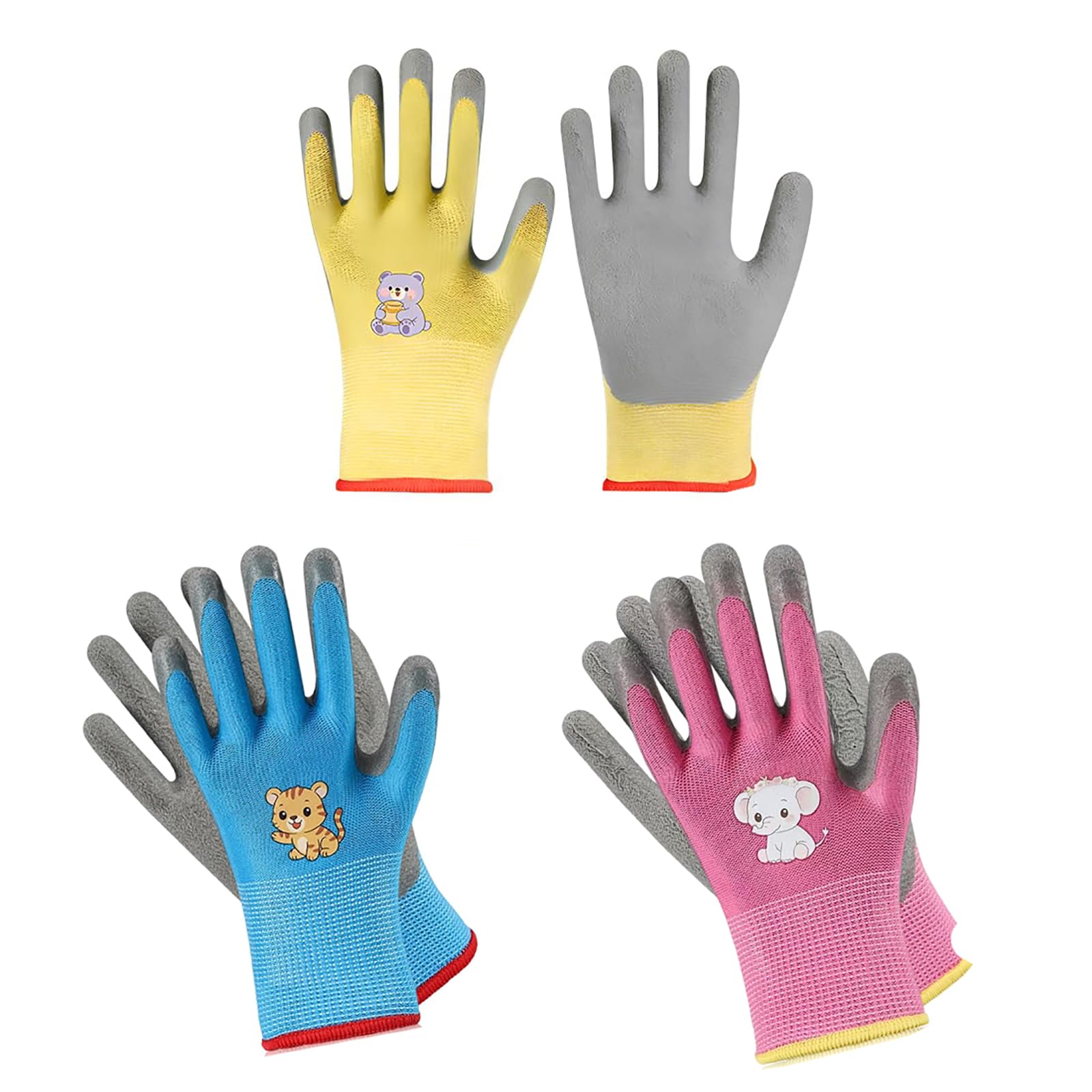 Febbya Kids Gardening Gloves Age 3-5,6 PCS Childrens Latex Work Gloves for Toddlers Girls Boys,Breathable Safety Gloves for Gardening Weeding Planting Outdoor Play
