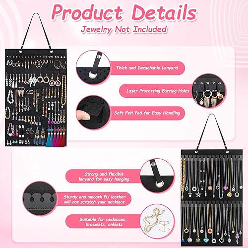 Miniatura 4 de shynek Paquete de 2 organizadores colgantes para joyas, incluye soporte para collares y aretes organizador para collares, aretes, pulseras y