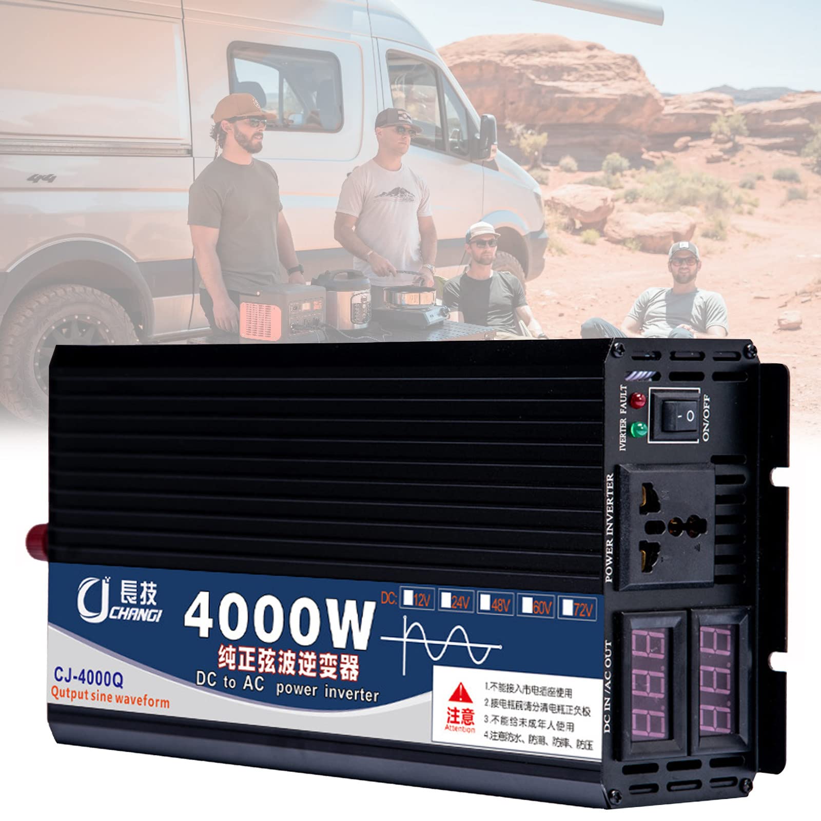 Przetwornica czystej fali sinusoidalnej 12V/24V/48V/60V/72V DC na 110V/220V/230V Przetwornica AC, 3000W 4000W 5000W szczyt dla, ciężarówki, Off-Grid Solar Power Inverter,4000W-72Vto110V