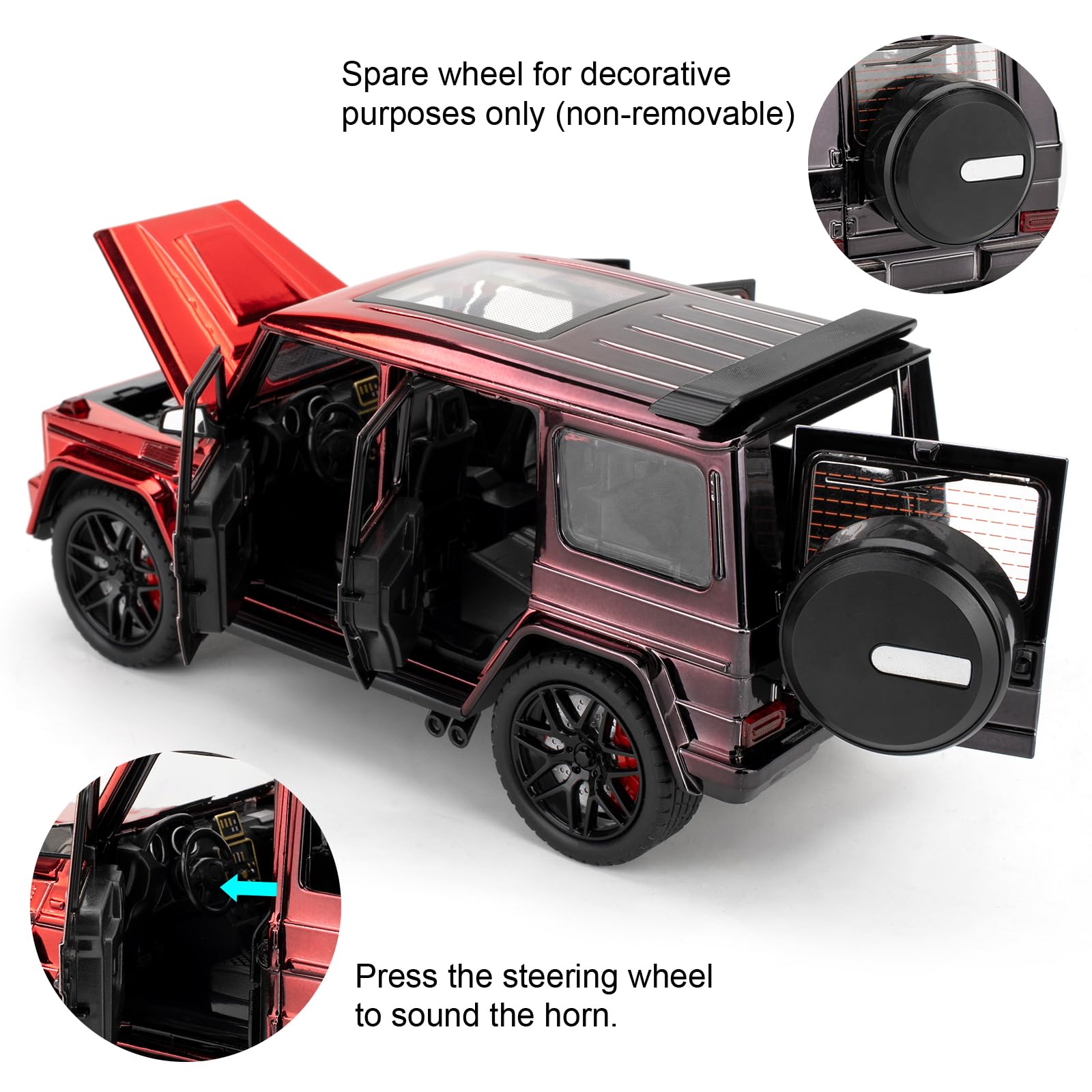 1:24 G63 Pull Back Alloy Car Model, Coche de Juguete con Efectos de Sonido y luz, Modelo de Alto Rendimiento, vehículo de Juguete Regalo para niños y niñas a Partir de 3 años (Rojo