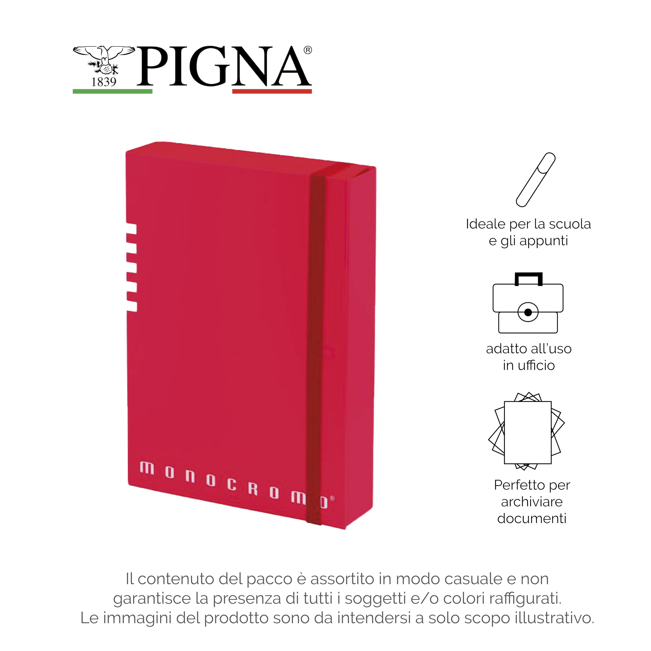 Pigna, Portaprogetti Faldone Monocromo D7 con elastico, Design Elegante, Perfetto per Archiviazione dei Documenti, 25x35x7 cm, 3 pezzi