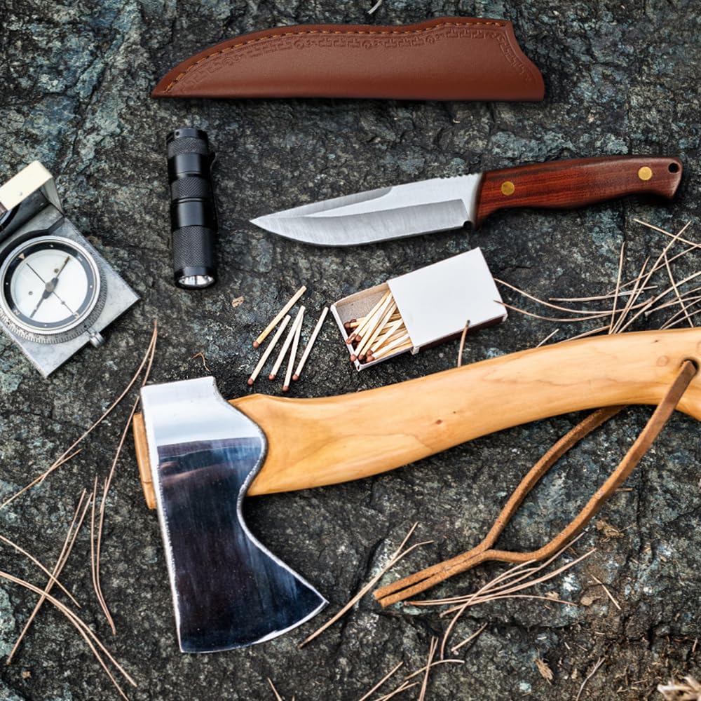 D2 Coltello da sopravvivenza affilato con squisita custodia in pelle, lama fissa, coltello di sopravvivenza ergonomico, manico in palissandro per campeggio all'aperto (Brown 01)