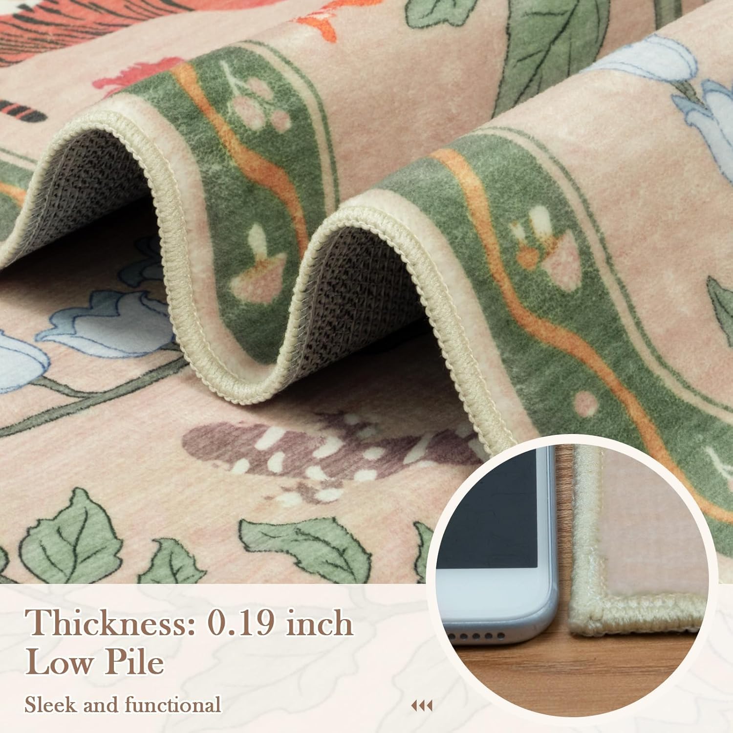 OJIA Washable Area Rugs 5x7, Soft Green Rug for Living Room Bedroom Nursery Rug Floral Animal Print Kids Playroom Carpet Ultra-Thin Boho Throw Large Carpet for Dining Room Classroom - Image 7