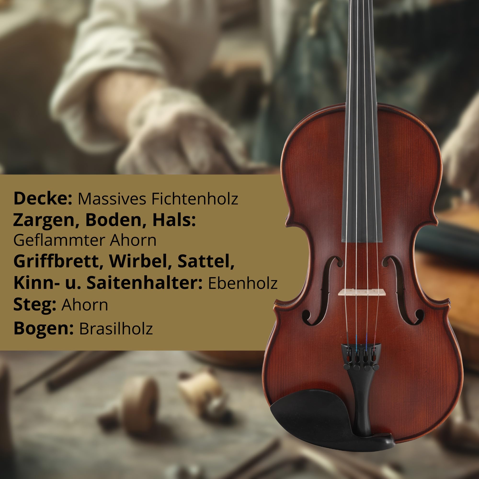 Classic Cantabile Brioso Ensemble Violon 3/4, Chevalet: érable, 5 cm