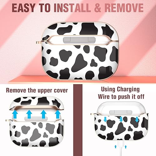 Vista 34 de Maxjoy Funda compatible con AirPods Pro, funda con diseño de vaca clara para mujeres y niñas, bonita funda protectora suave con llavero compatible