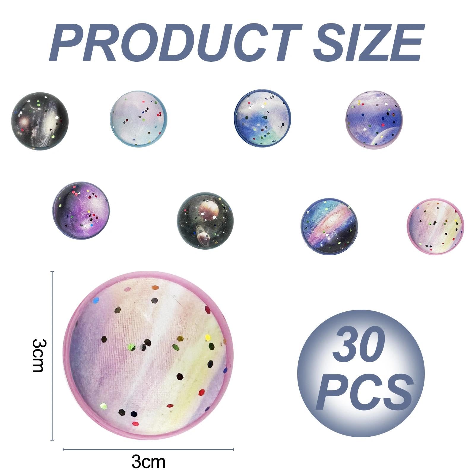 Brysalis 30 Piezas Pelotas Saltarinas para Niños, 30 mm Pelota Saltarina Espacio, Goma Bolas Rebotadoras, Pelotas de Goma de Juguete, Pelotas de Rebote de Regalos para Cumpleaños Infantiles - 3