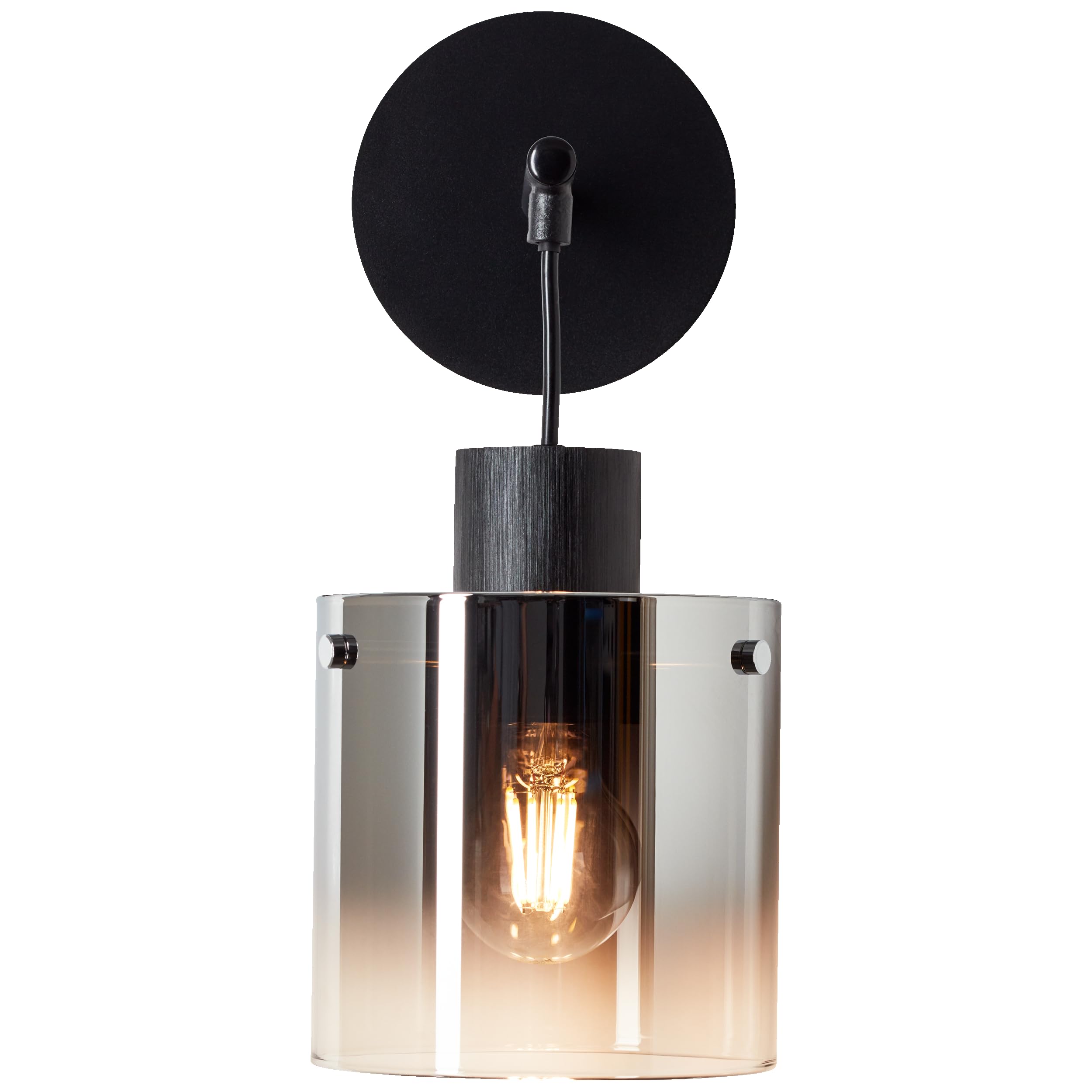 Lightbox Wandlampe - 34 x 15 x 20 cm - schicke Wandleuchte mit edlem Glas Schirm - E27, max. 52 W - aus Metall/Glas - in Schwarz/Rauchfarben