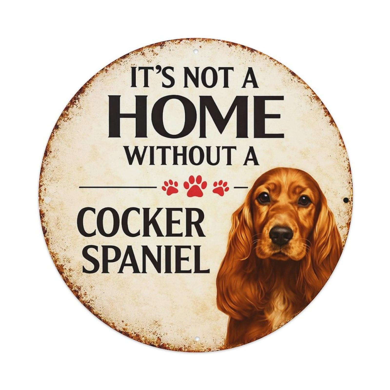 Cocker Spaniel Home Sign Art Vintage Round Tin Sign Retro Metal Wall Decor Metal Poster, Home Bar Garage Cafe Wall Art Decoration 8x8Inches