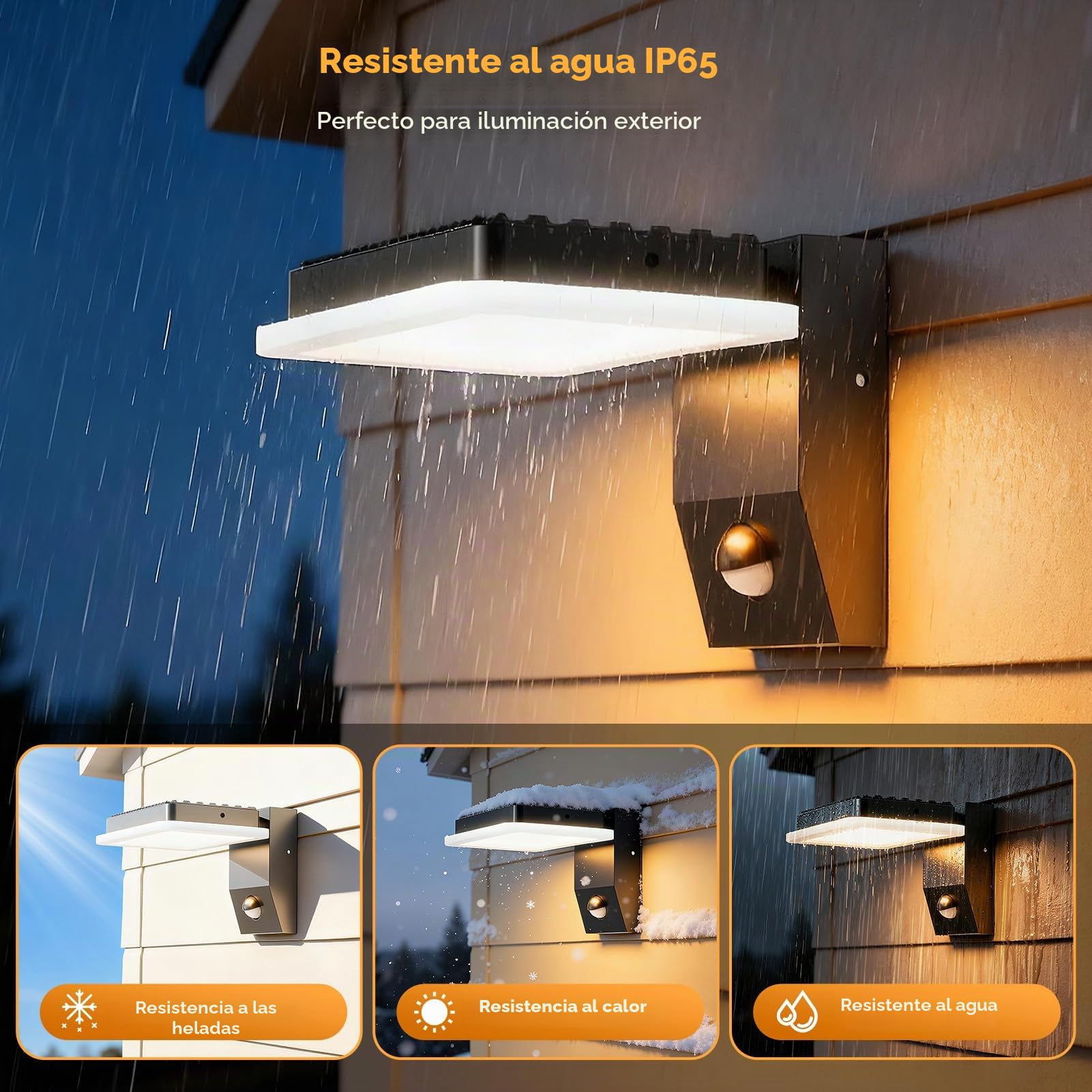 Aplique de pared exterior de 32 W con sensor de movimiento y mando a distancia, carcasa de aluminio con panel LED, impermeable IP65, blanco cálido 3000 K, ideal para uso en interiores y exteriores