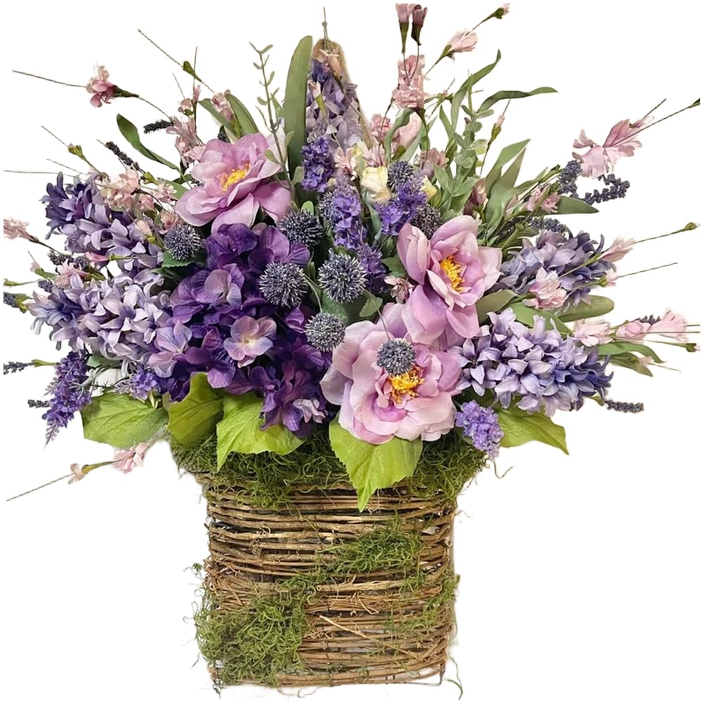 Couronne de baies artificielles roses et lavande violette pour porte 40x25 cm