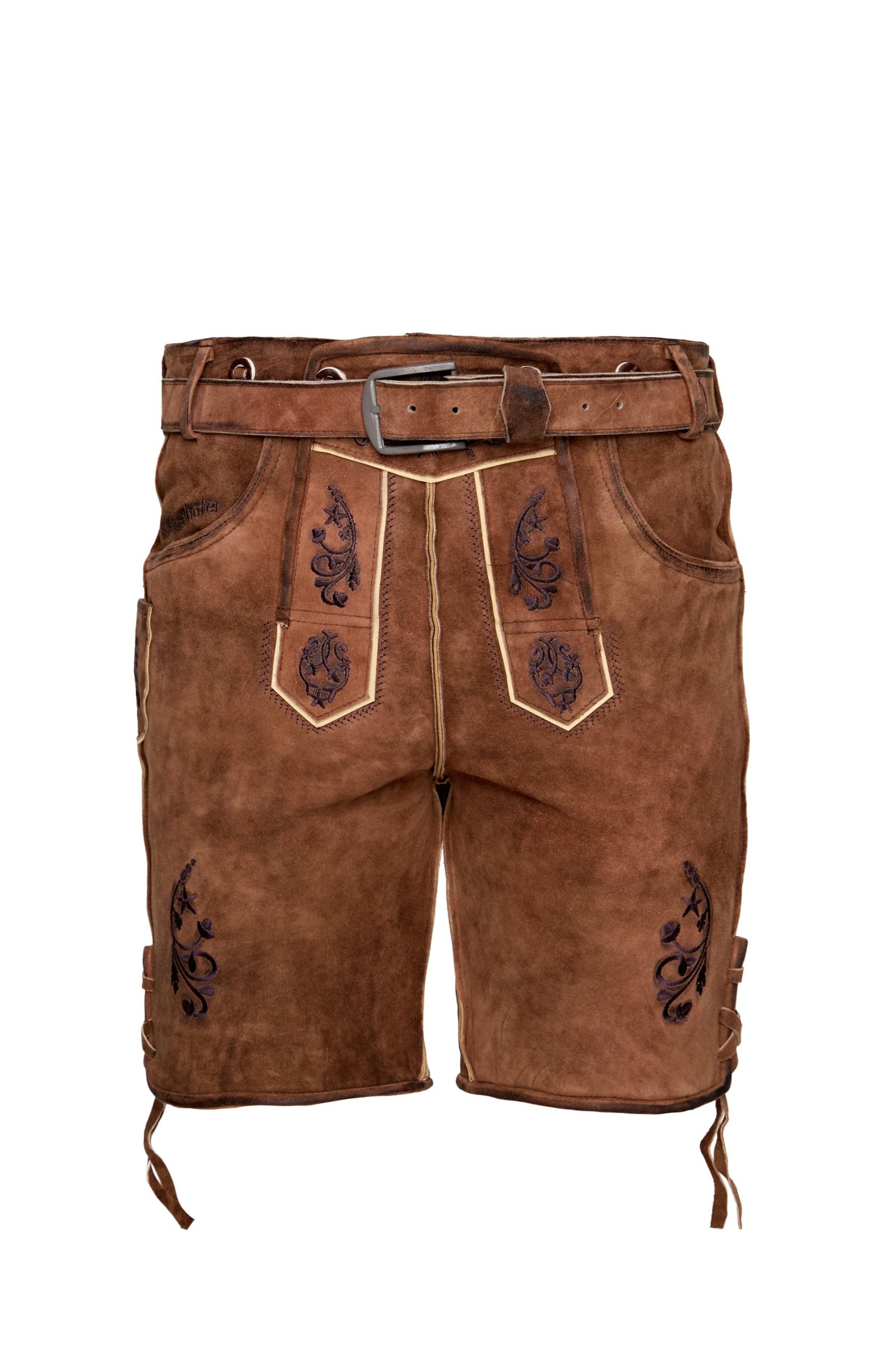 STEIGENHÖFER Vintage Trachten Lederhose für Herren im Antik-Look mit passendem Gürtel, echtes Premium Ziegenleder, Gr. 46-62