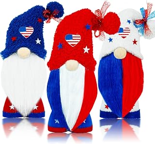 4th of July Gnomes Plush- 3PCS Standing Gnome Patriotic Gnomes Decoration, Handmade Mr & Mrs USA Swedish Tomte Gnomes Decorations for Home Independence Day Memorial Day