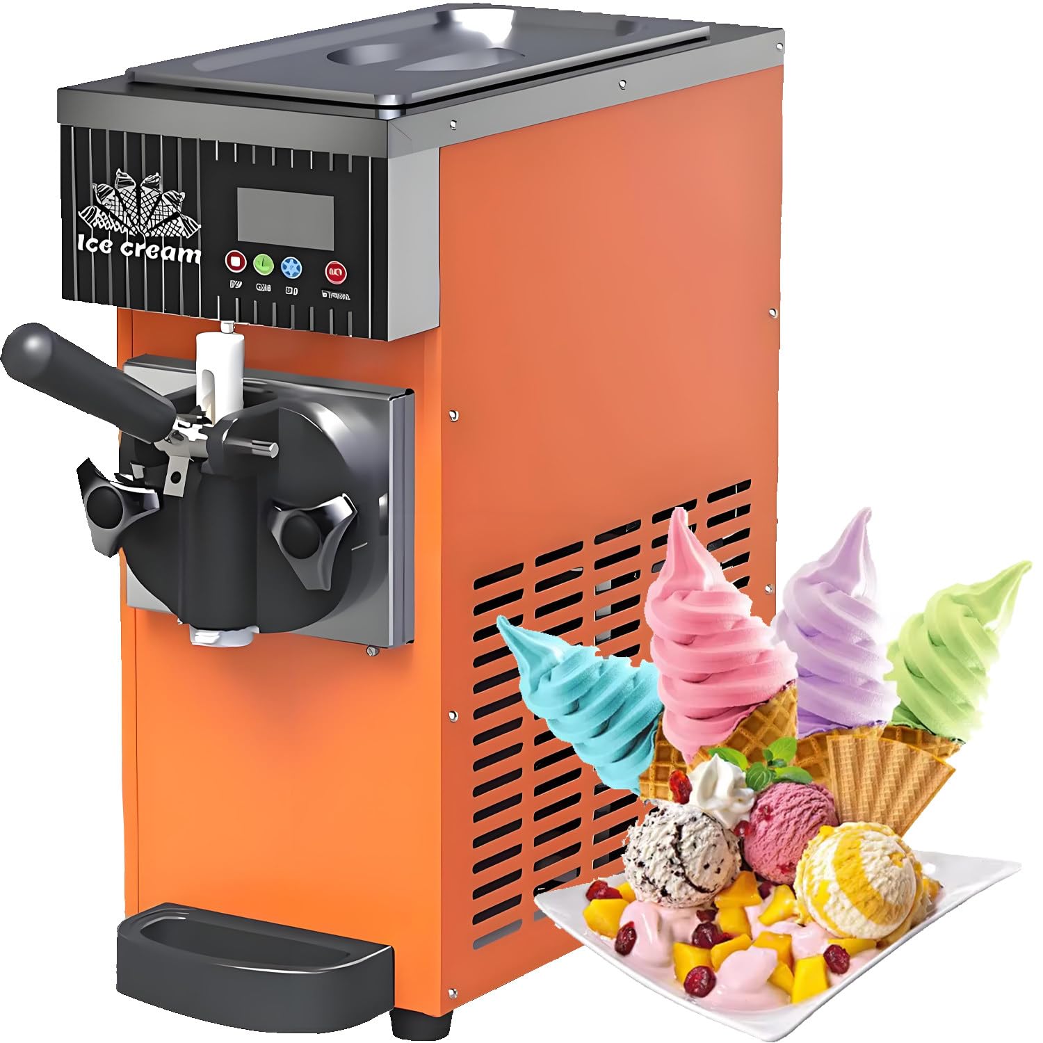 Machine à glace à l'italienne de comptoir,machine à glace professionnelle,refroidissement rapide 450W,fonction autonettoyante et dégivrage, débit de 4 à 5 kg/h, pour bars et restaurants Orange