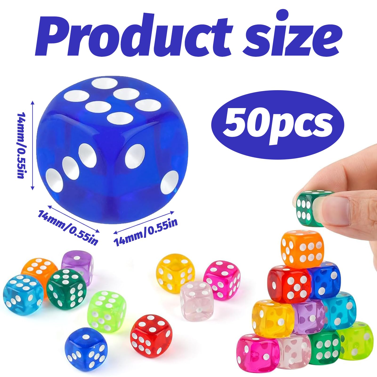 APLZGMG 50 Würfel Set 18mm - 10 Farben, Acryl, Für Brettspiele Und RPG