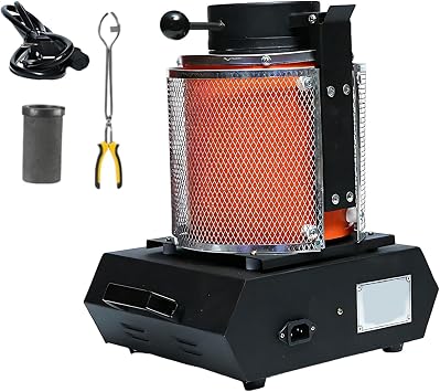 1800W Electric Melting Furnace, 1/2/3 KG 1150C Gold Refining Kit with Graphite Crucible for Metal Smelting, Perfect for Jewelry Making, DIY Projects, Includes Insulation Net230V,1kg