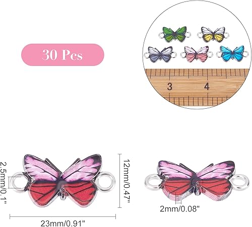 Miniatura 6 de NBEADS 30 dijes de aleación de mariposa esmaltados, conector de mariposa aleatorio, colgante de metal para aretes, pulseras, collares, bricolaje,