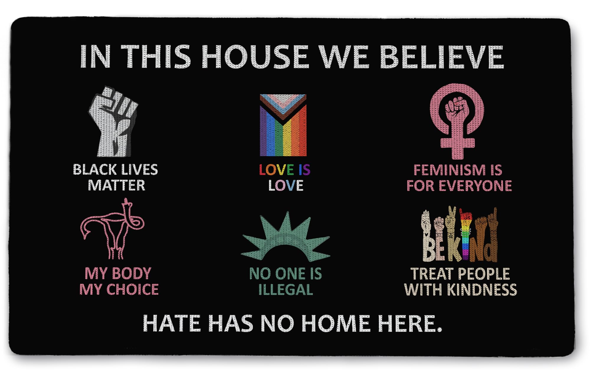 Bnwepo Funny Door Mats Outside, Funny Welcome Mat, in This House We Believe Hate Has No Home Here Door Mat, WWelcome Doormat Outdoor Indoor, 17 x 30 Inch