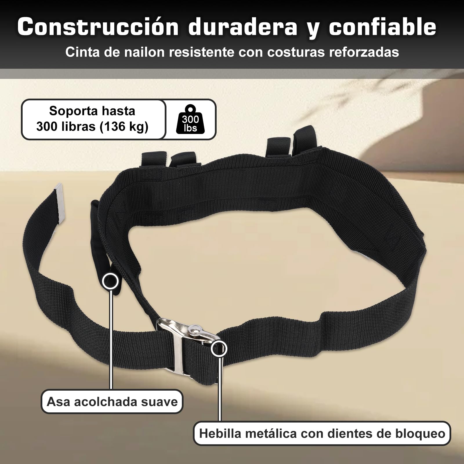 supregear Cintura di Sostegno con Maniglie – Cintura da Trasferimento per Anziani, Disabili, Persone Bariatriche – Supporto Sicuro per Camminare e Stare in Piedi – Fibbia in Metallo, Negro