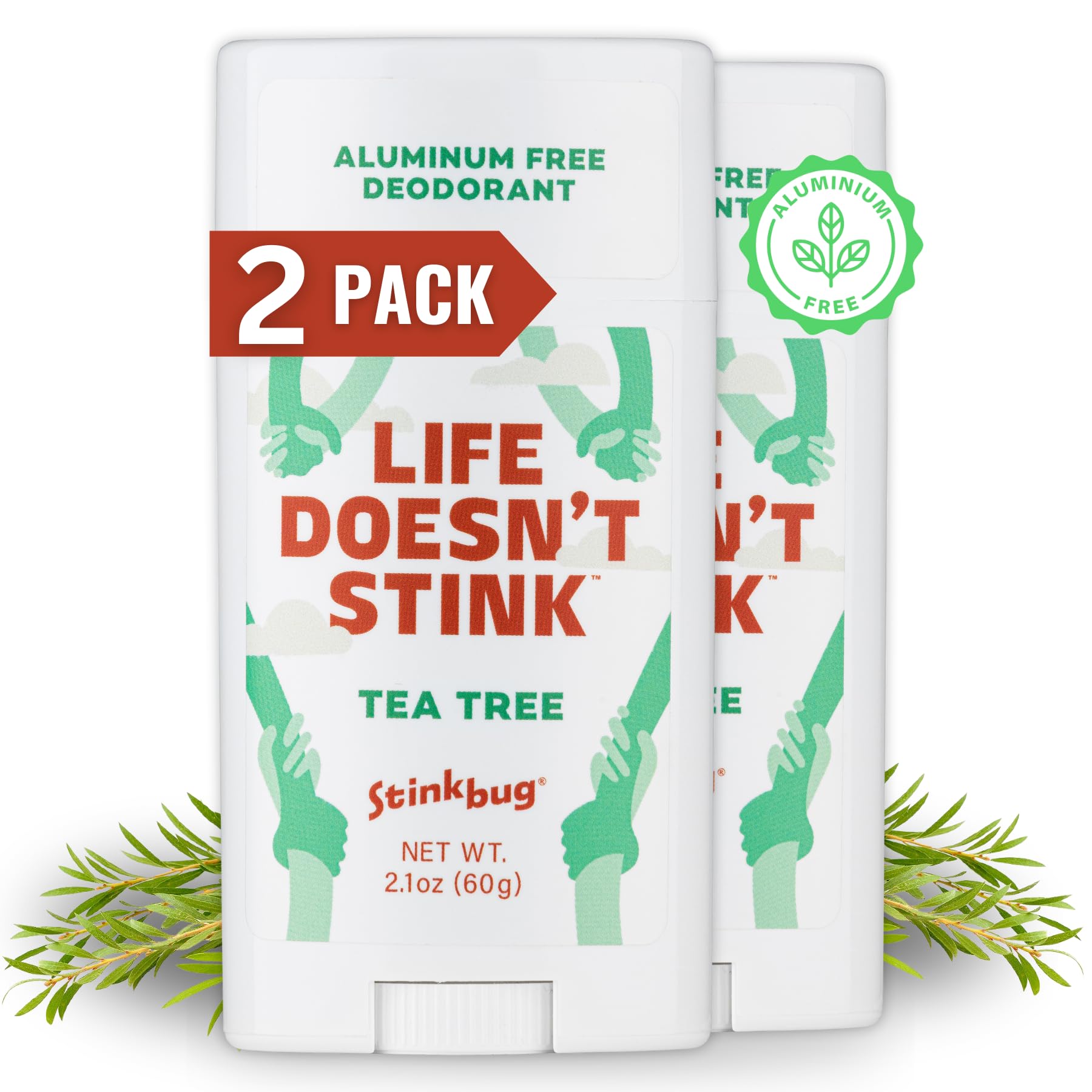 Stinkbug Naturals Organic Aluminum Free Deodorant Stick with Tea Tree, Coconut Oil and Essential Oils, Paraben Free, Sensitive Skin Deodorant, 2.1