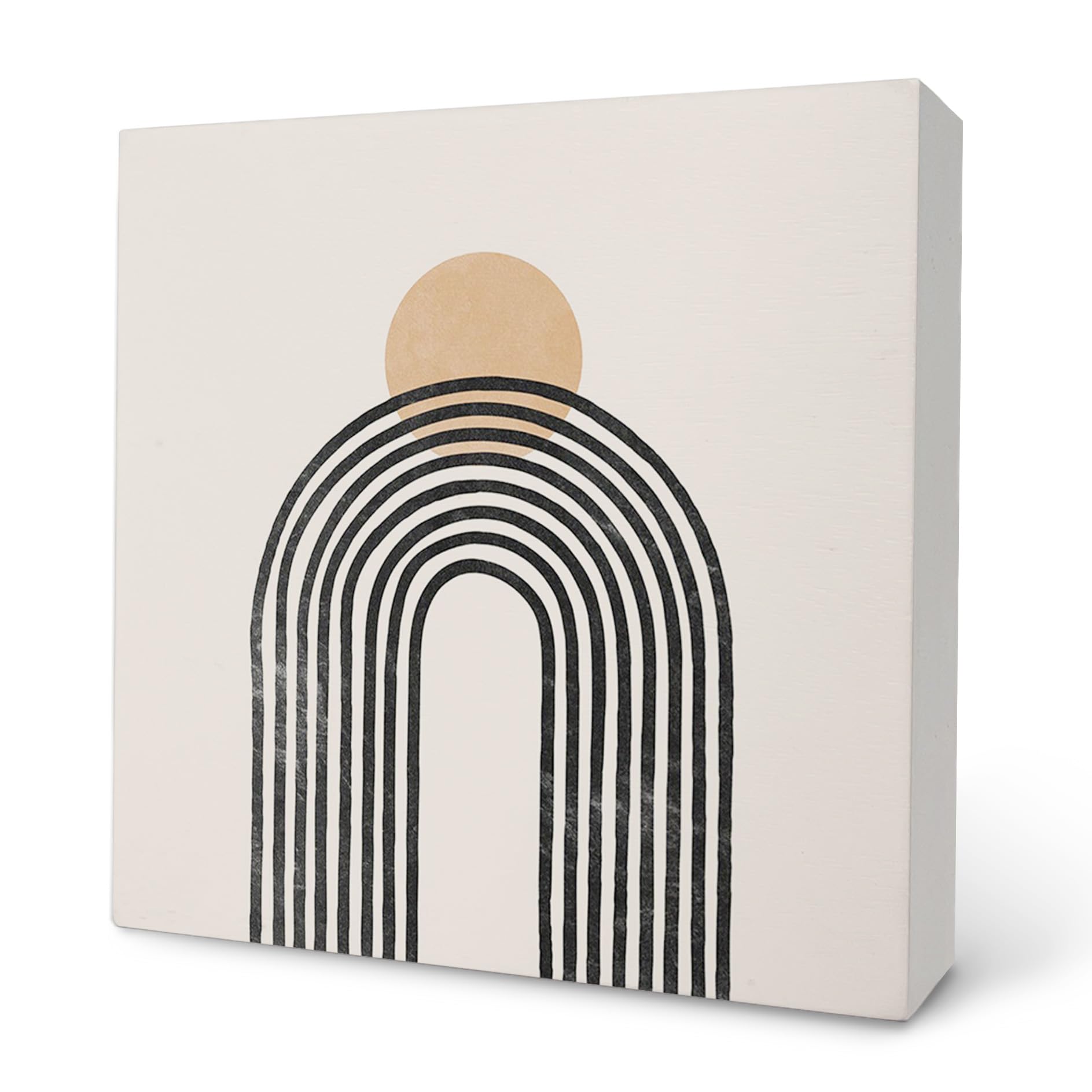 Knibeo Abstract Boho Sun Rainbow Geometric Shapes Wood Box Sign Decor,Boho Mid Century Modern Wooden Block Plaque Box Sign For Home Bedroom Bathroom Living Room Wall Tabletop Desk Decorations