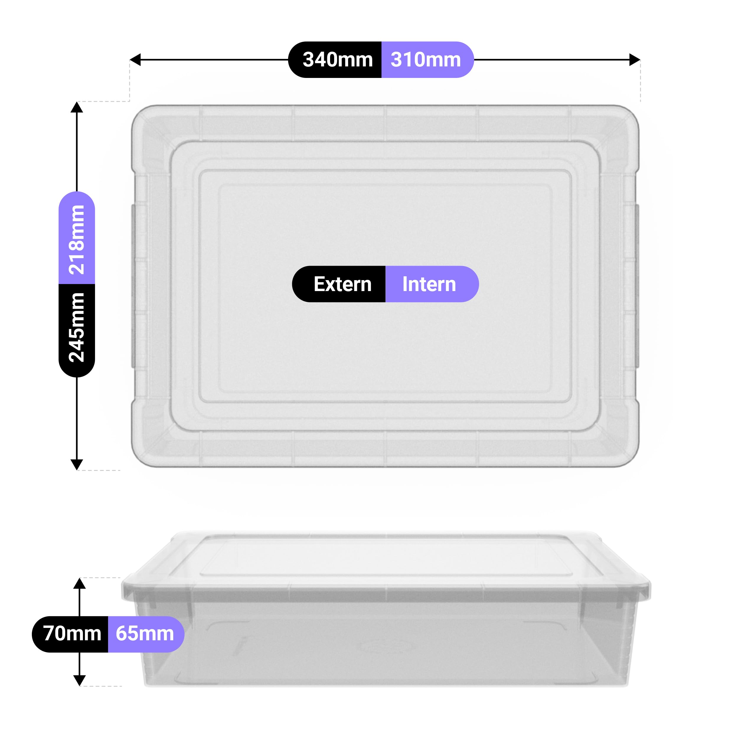 WestonBoxes A4 Clip Deckel Box, Übergroße Aufbewahrungsbehälter für A4-Papier, Dokumente, Schreibwaren, Kunst & Bastelbedarf, Organisieren & Aufbewahren von Spielen, Spielzeug, Modellen, transparenter