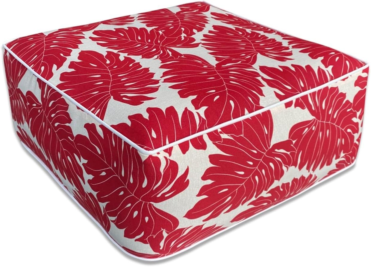 Outdoor Inflatable Footstool Ottoman Cover Red Leaves Square 23x9 Inch Patio Foot Stools and Ottomans Cover Only