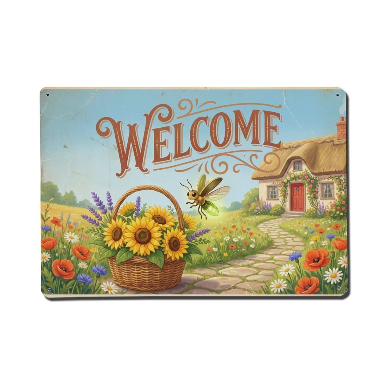 Vintage Welcome Firefly Harvest Time Metal Tin Sign