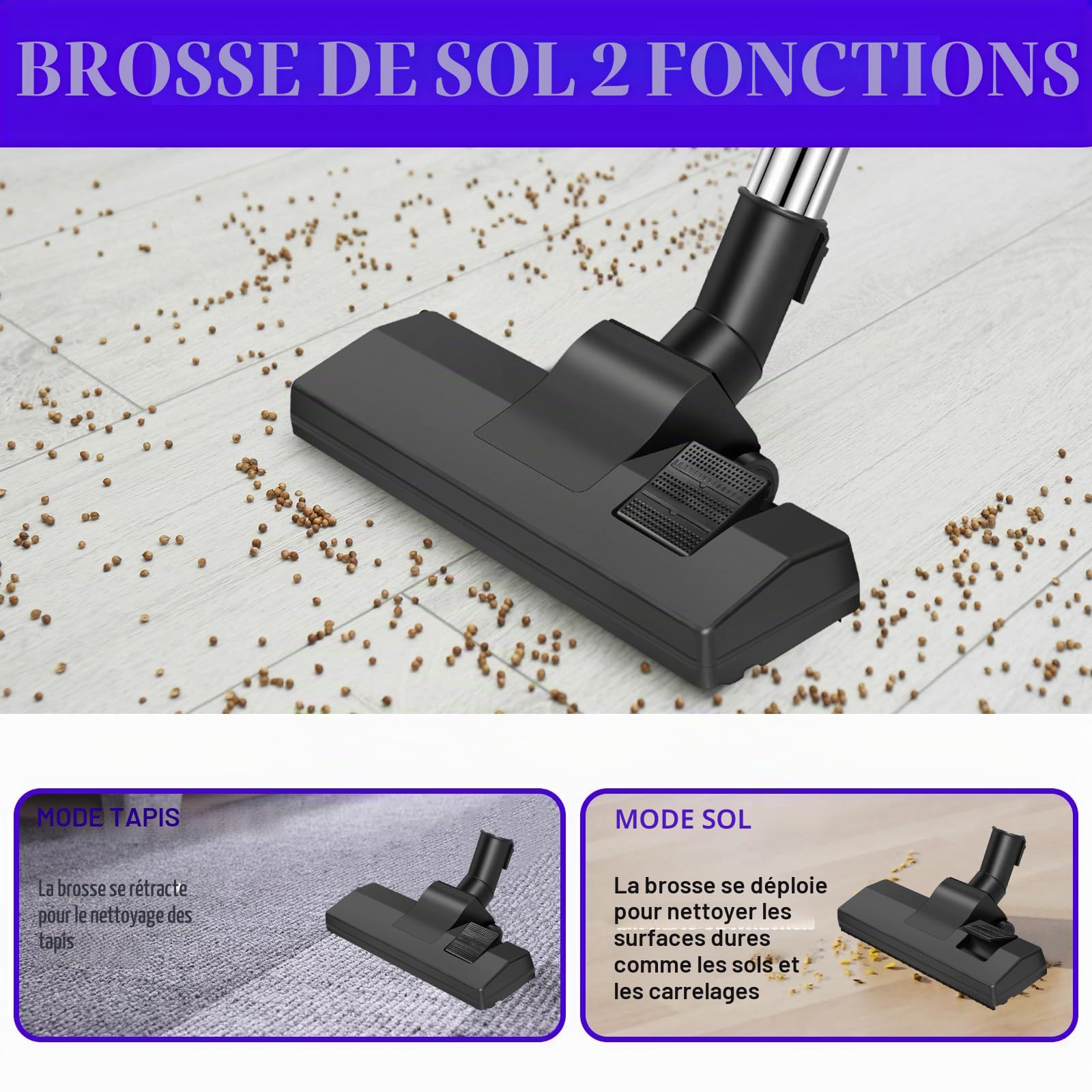 Aspirateur sans sac 1500 W Aspirateur sans sac 25 kPa, silencieux, avec filtre HEPA, bac à poussière de 1,5 l, compact et léger, pour tapis, sols durs, poils d'animaux