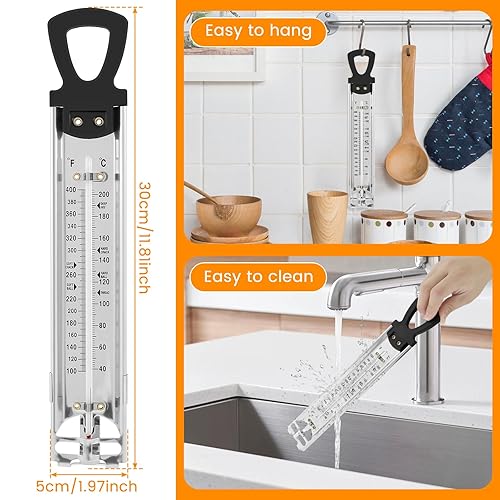 Miniatura 6 de Termómetro de acero inoxidable para dulces con clip para olla, termómetro de cocina con mango de anillo para colgar, termómetro de lectura