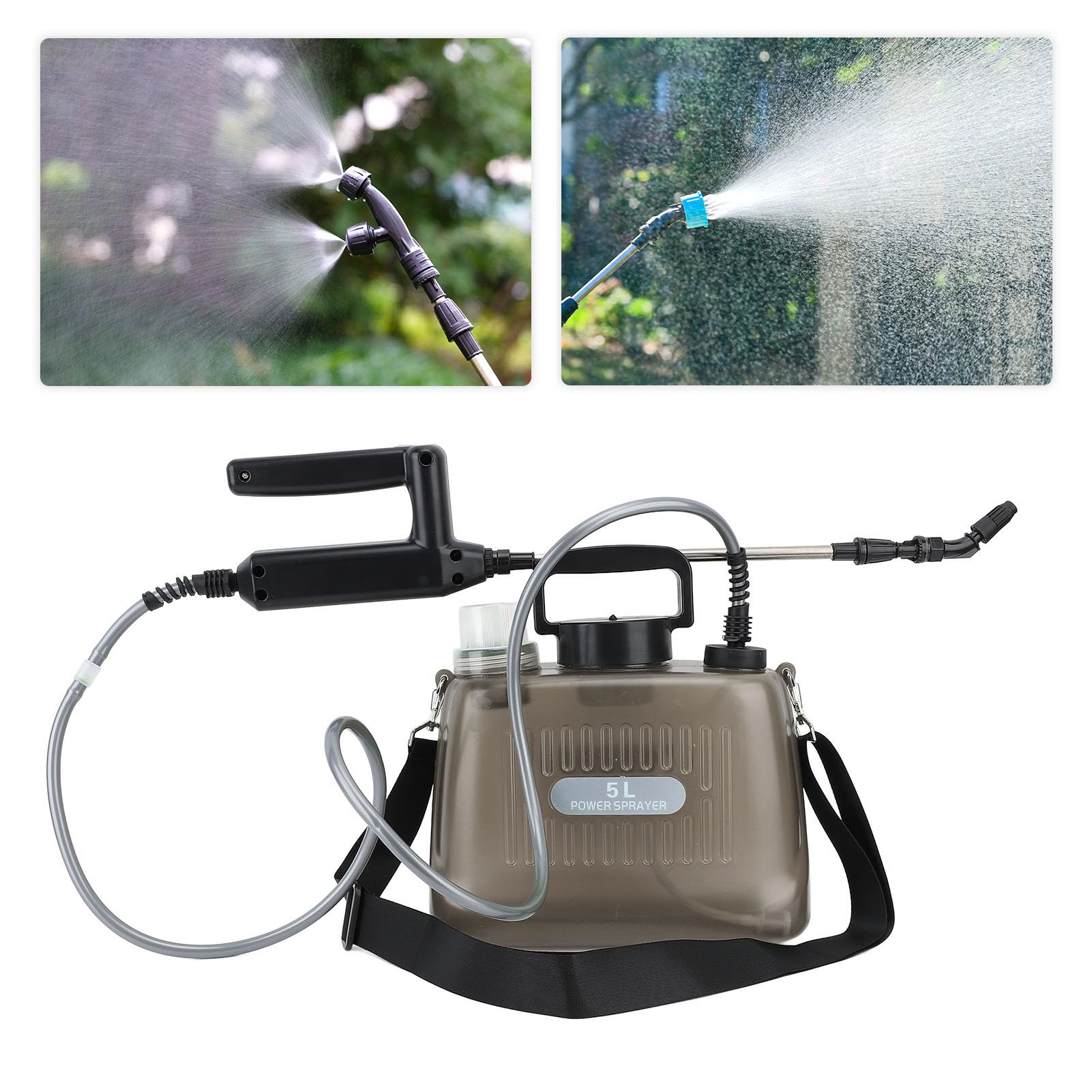 HEEPDD Pulverizador de Jardín Portátil para Control de Malezas, Lavado de Autos, Limpieza de Patios, Operación Automática, 4 Boquillas para Propietarios de Viviendas, Jardineros, Pulverizador (Grey)