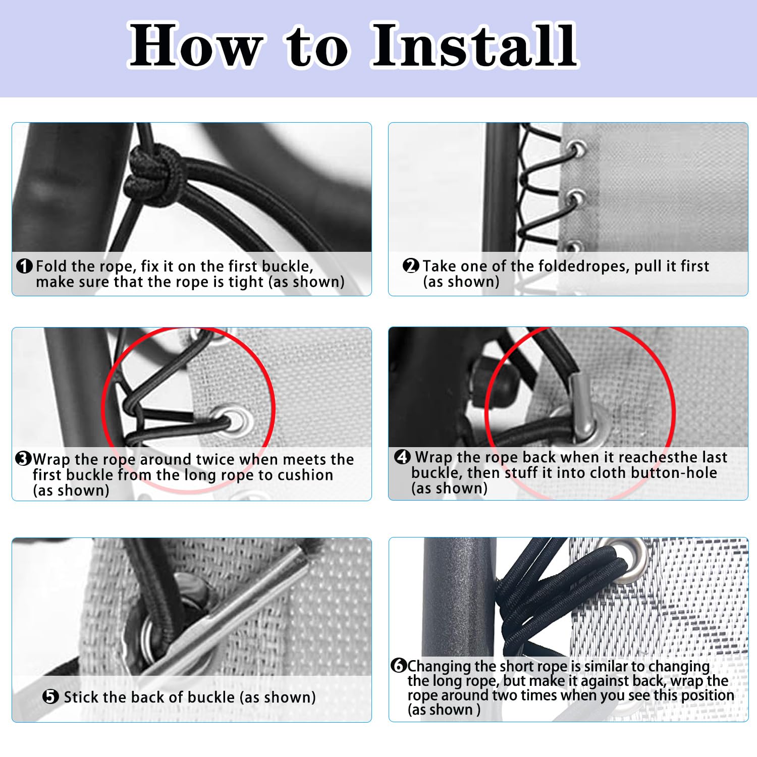 Silla de repuesto Zero Gravity con kit de cuerda elástica, paño de reparación de 17 pulgadas de ancho con cable de repuesto para sillas antigravedad, sillón reclinable al aire libre, silla de patio, 7
