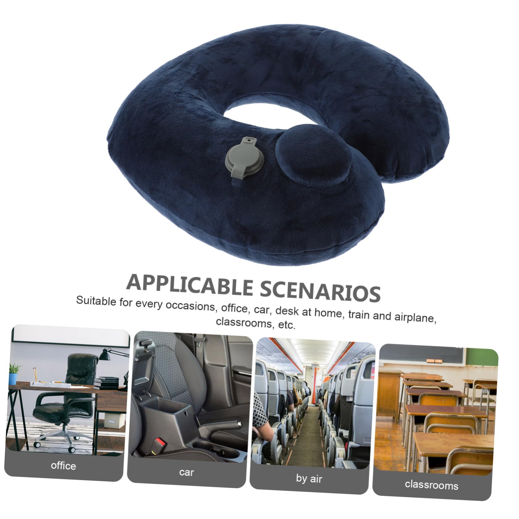 CHILDWEET Almohada De Viaje Inflable U-Shape para Soporte Cervical Aviones y Trenes Diseño Ergonómico Fácil De Llevar y Almacenar Color Azul Oscuro