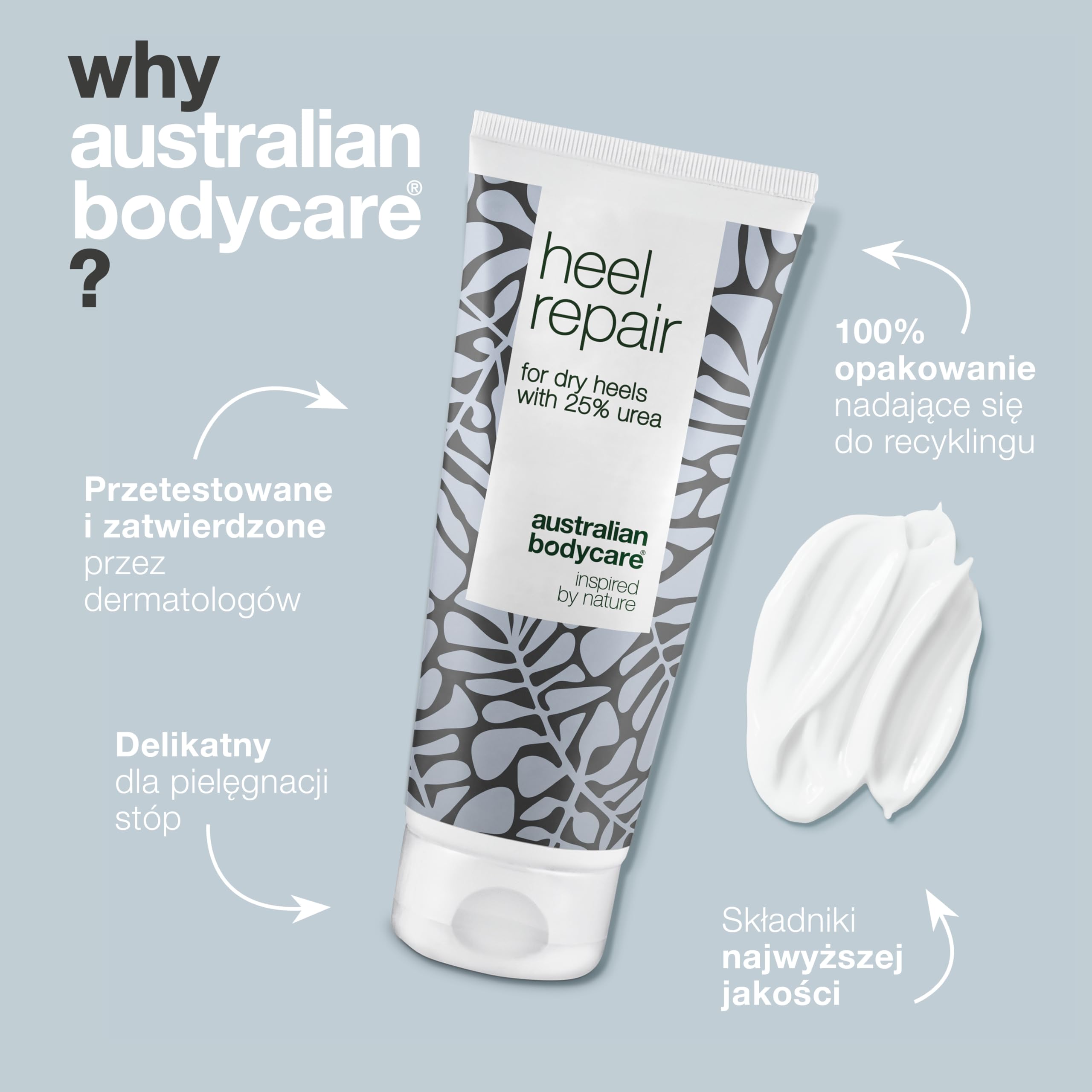 Australian Bodycare Heel Repair, 100ml | Krem do nawilżania twardej skóry na piętach | 25% Urea | Pielęgnacja stóp z 100% Olejkiem z Drzewa Herbacianego