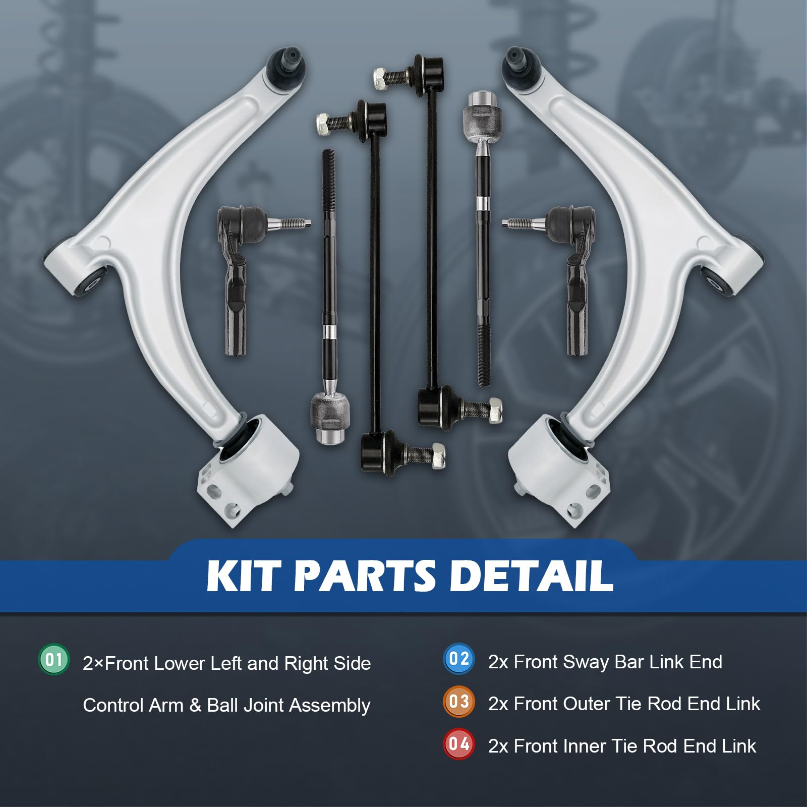 Control Arm For 8-Piece For 2005-2012 Chevy Malibu, Pontiac G6, Saturn Aura  - Control Arms \u0026 Tie Rods Front Suspension Kit, image size:1600x1600