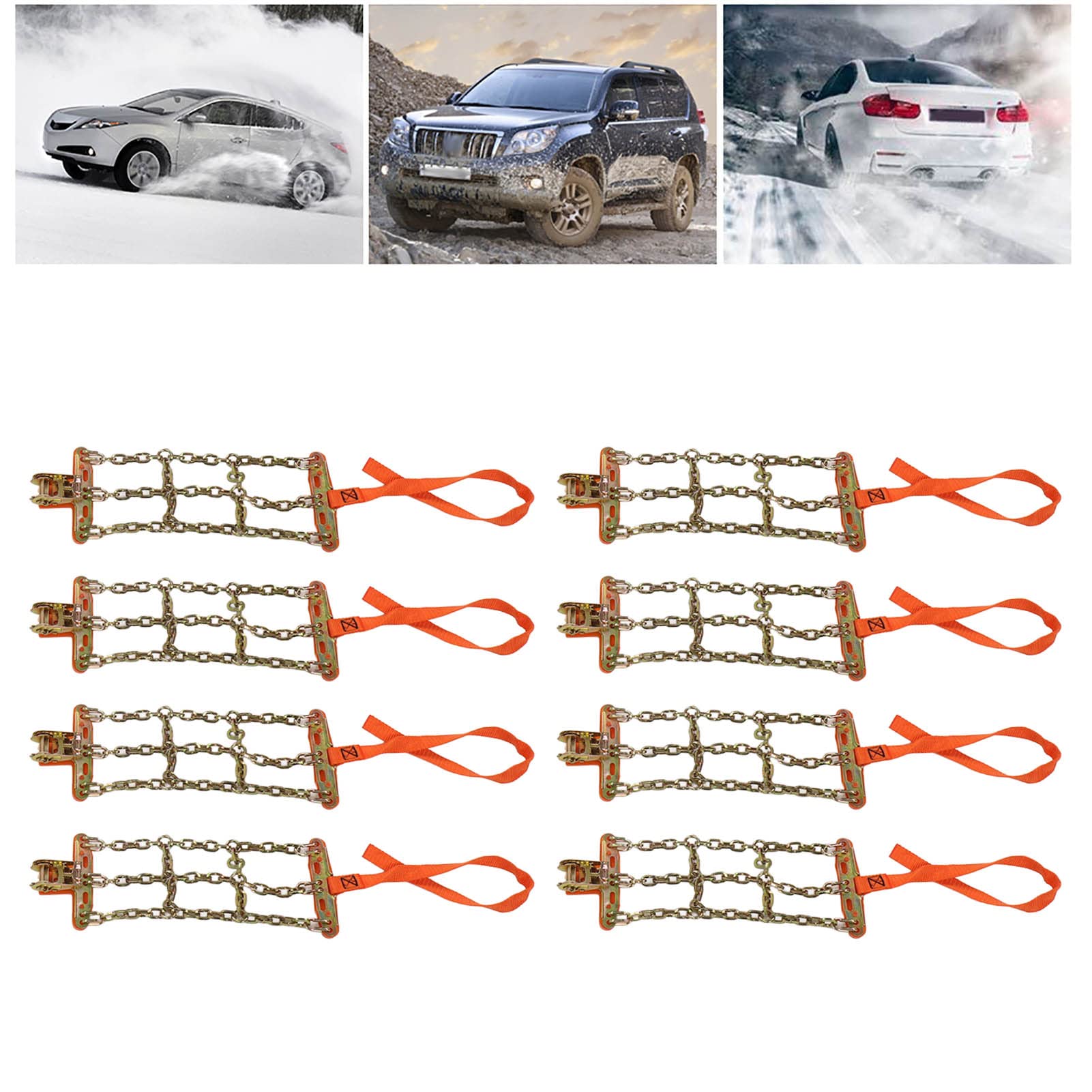 Cadena de nieve del neumático,cadena de tracción del neumático ajustable engrosada 8 paquetes para coches SUV para camioneta, cadenas de nieve