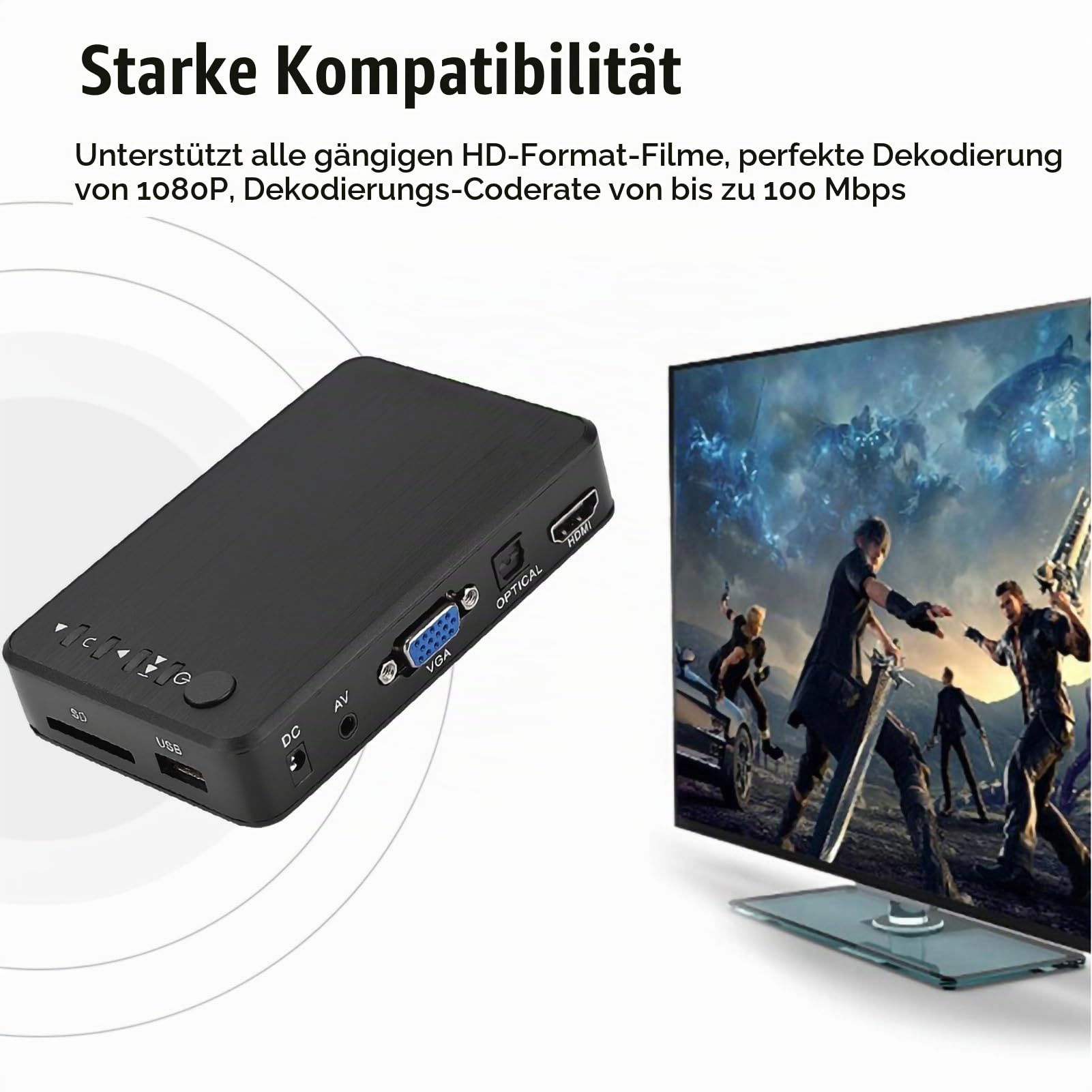 1080p Mediaplayer mit Zwei HDMI Ausgängen, unterstützt RM/RMVB(Real8/9/10), MOV, AVI, M2TS, TP, TRP, IFO, ISO, WMV9/VC1 zu 1080p