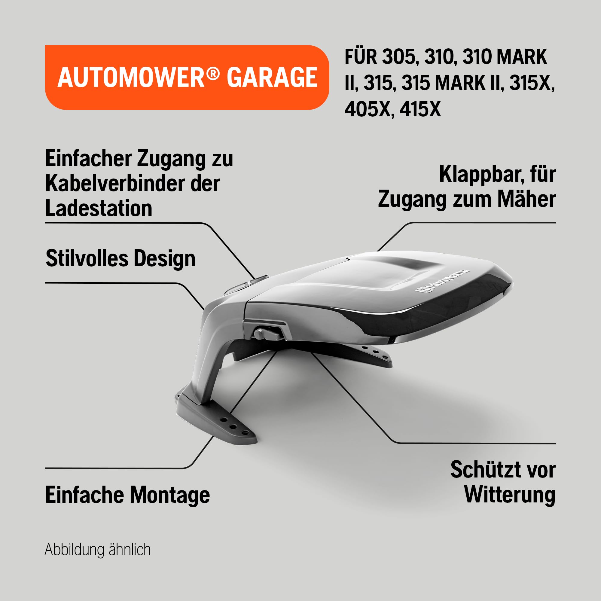 Husqvarna Automower Garage für Aspire R6V, 300 Serie & 405X/415X - Schutzgarage für die Mähroboter Aspire R6V, 305, 310, 315, 405X und 415X mit wetterfestem Design