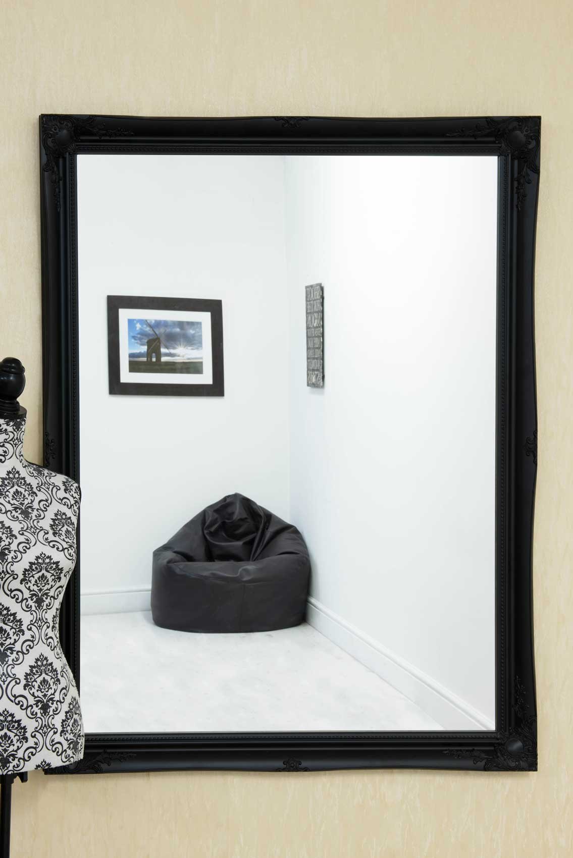 BLACK HUGE SHABBY CHIC ANTIQUE STYLE MIRROR - 42" X 54" OVERALL SIZE (105cm X 135cm)