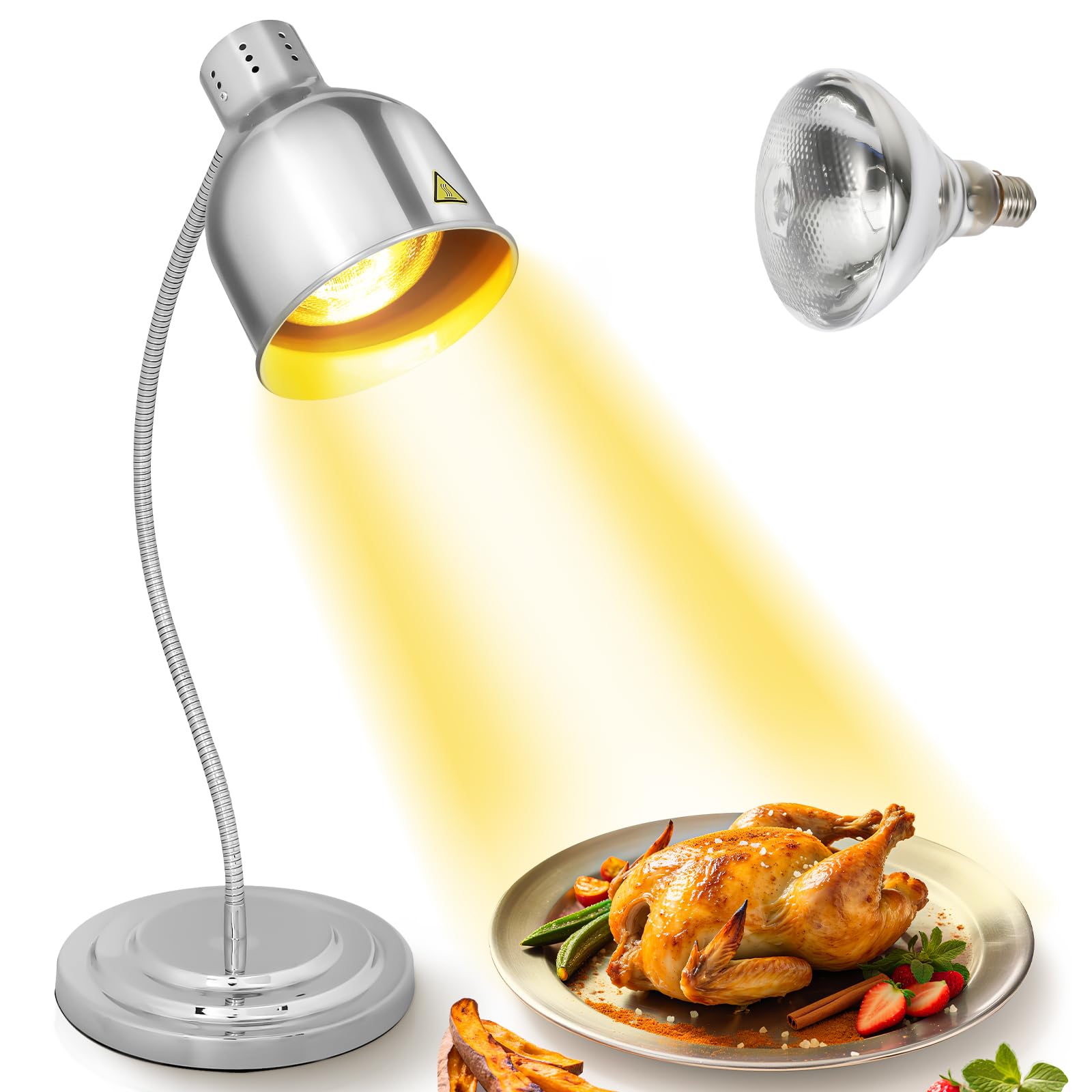 WICHEMI Food Heat Lamp 250W Commercial Food Warmer Lamp Heat Lamp for Food Stainless Steel Portable Electric Catering Food Warming Lamp for Buffet Parties Restaurant Kitchen, Silver