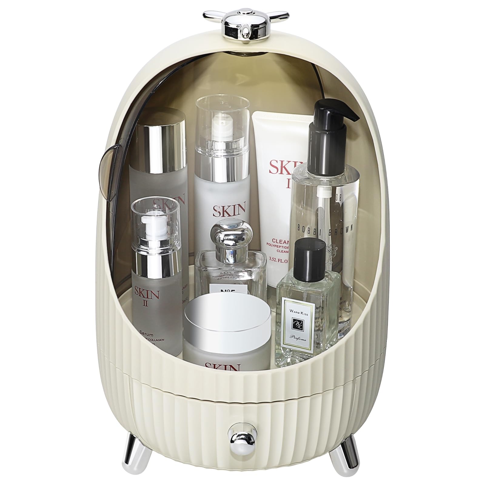 ideallife Organizador de Maquillaje Con Luz LED, Almacenaje Cosméticos Estante Con Tapa Antipolvo de Pincel Sombra Ojos Lápiz Labial, Dormitorio Caja de Almacenamiento para Baño