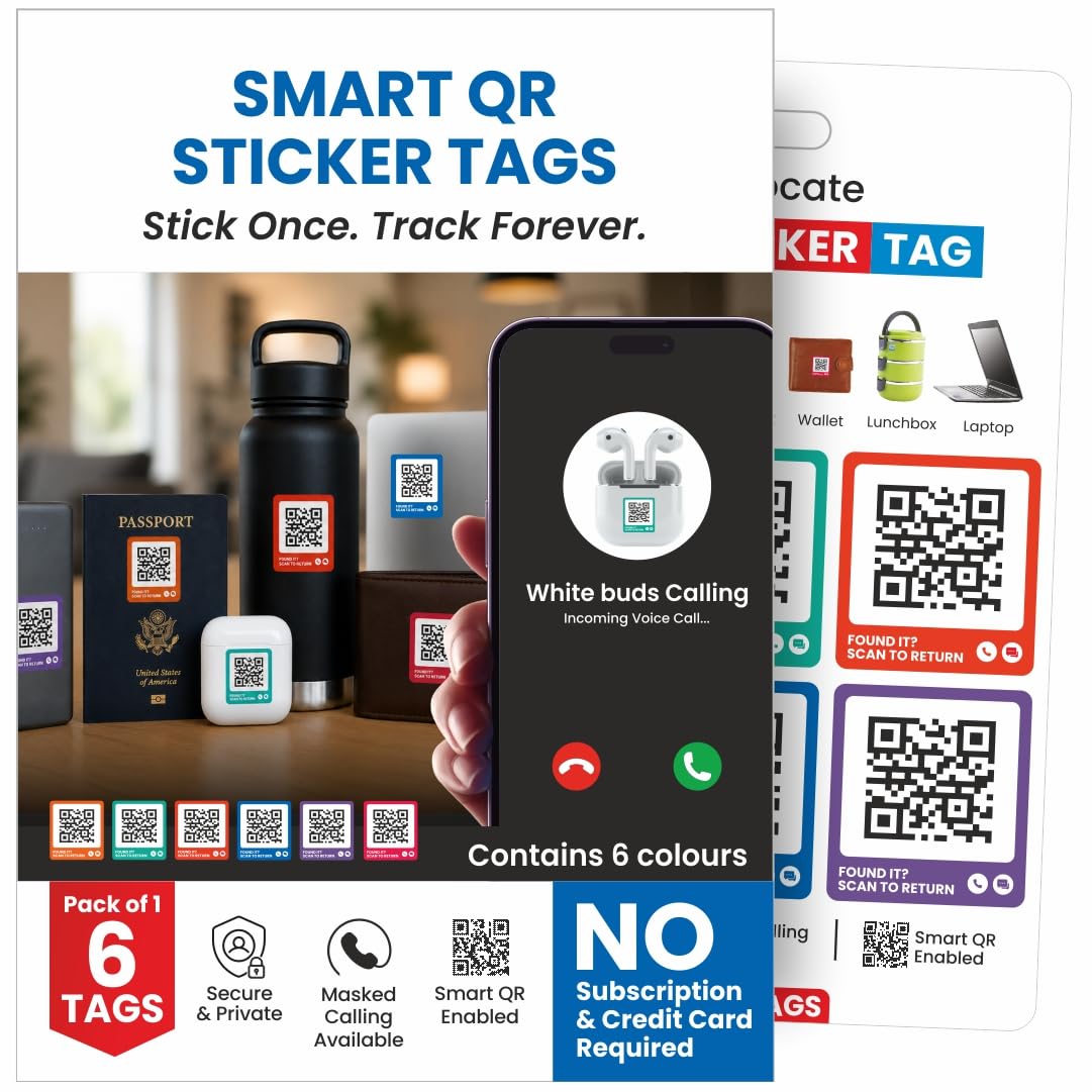 Smart Sticker TAG for Everyday Items Like Water Bottle, Helmet, Headphones, Passport, Laptop, Luggage | Contact Owner Privately | Real-time scan alerts | Works with Android & iOS-(Pack of 6)-image-36
