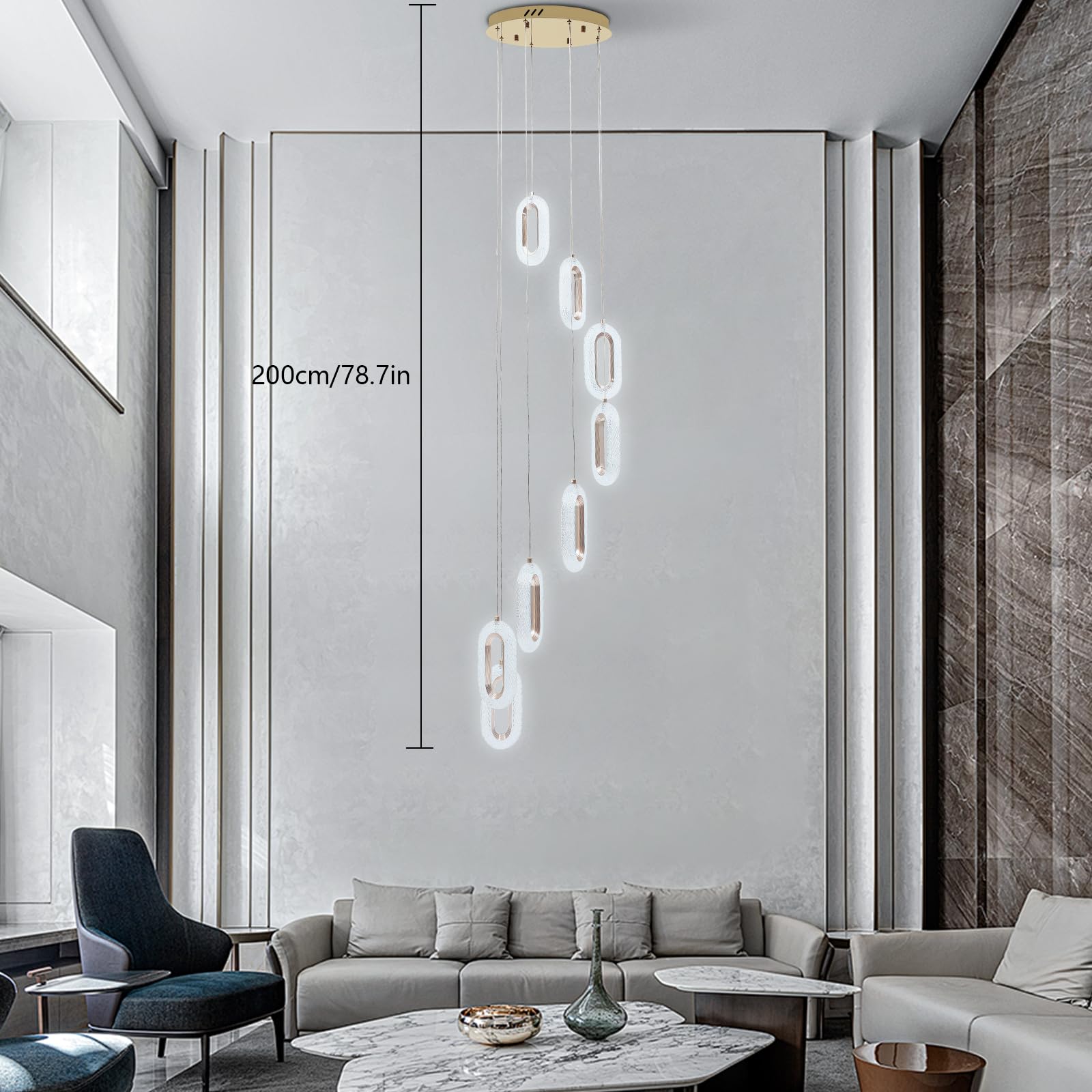Moderne 8-Ring LED Pendelleuchte Deckenleuchte Deckenlampe Kronleuchter mit Fernbedienung Einstellbare Helligkeit 35W 3850lm für Wohnzimmer Büro Flur Esszimmer